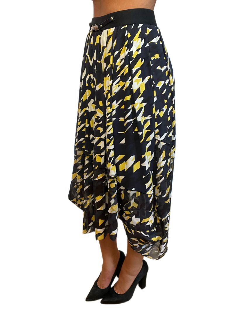 High Navy, White & Yellow Maxi Geometric Print Skirt. Size: 10