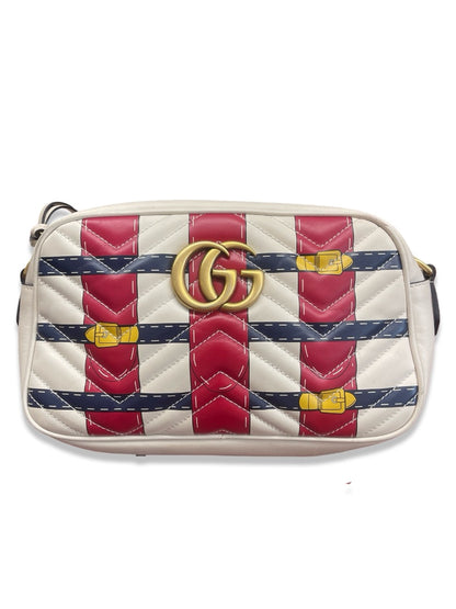 Gucci Cream / Multi-Colour GG Marmont Leather Shoulder Bag.