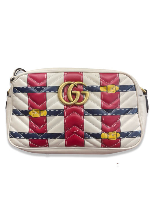 Gucci Cream / Multi-Colour GG Marmont Leather Shoulder Bag.