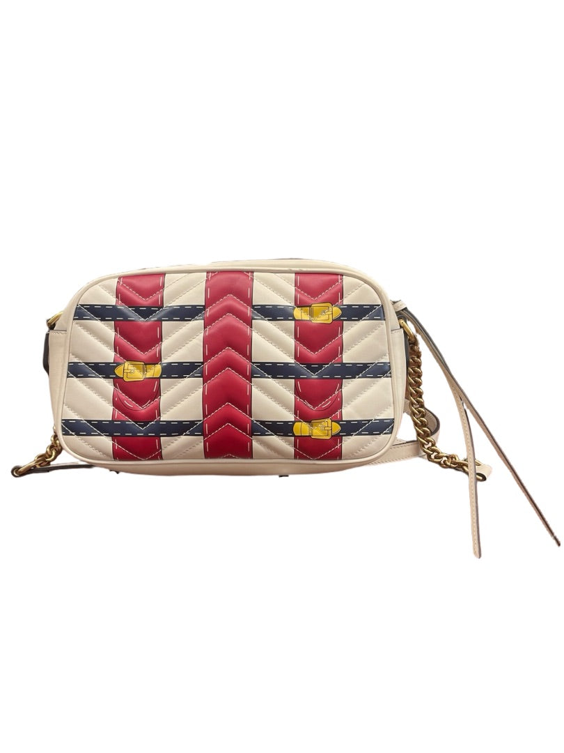 Gucci Cream / Multi-Colour GG Marmont Leather Shoulder Bag.