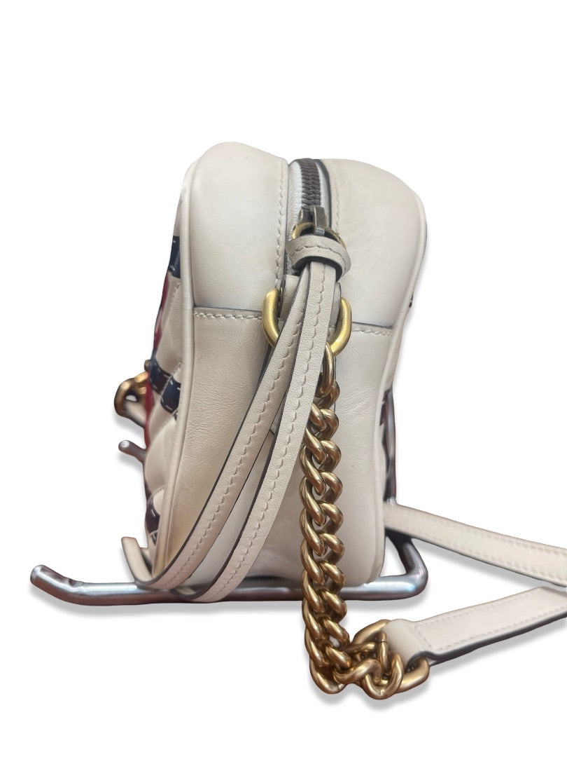 Gucci Cream / Multi-Colour GG Marmont Leather Shoulder Bag.