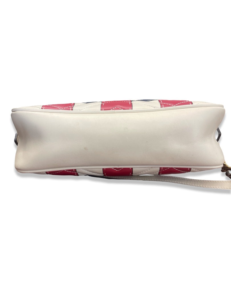 Gucci Cream / Multi-Colour GG Marmont Leather Shoulder Bag.