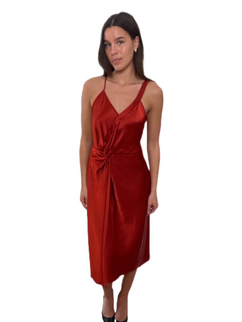 Alexander Wang Red Thin Straps Satin Dress. Size: 6