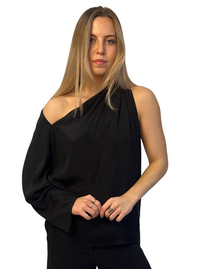 Scanlan Theodore Black Silk Sleeveless Gathered Top. Size: 10