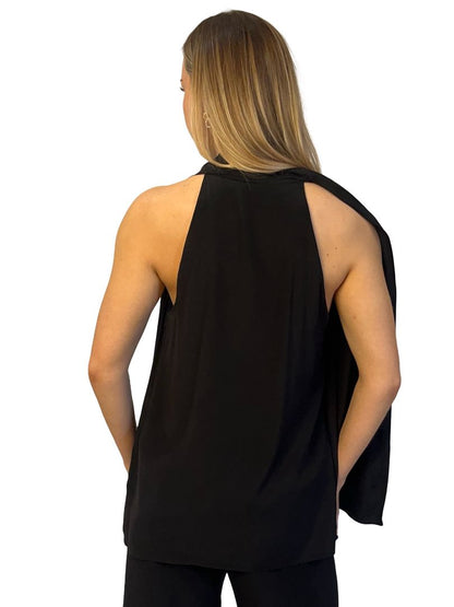 Scanlan Theodore Black Silk Sleeveless Gathered Top. Size: 10