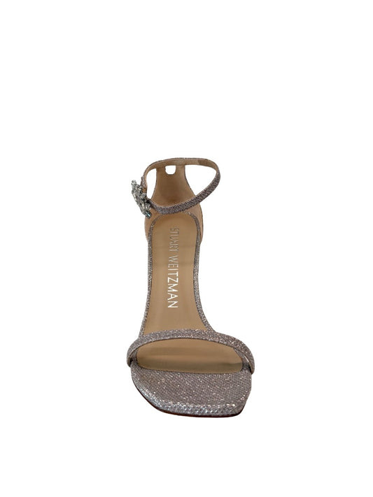 Stuart Weitzman Rosewater Glitter Nudist Curve Crystal 100 Sandal Heel. Size: 38.5
