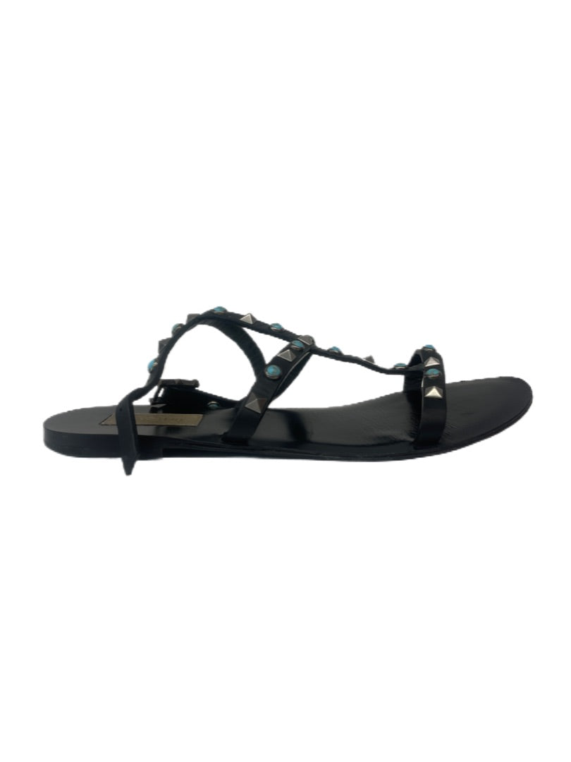 Valentino Black Rockstud Flat Sandals. Size: 37