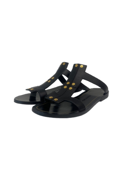 Tom Ford Black w Gold Flat Leather Sandal. Size: 37