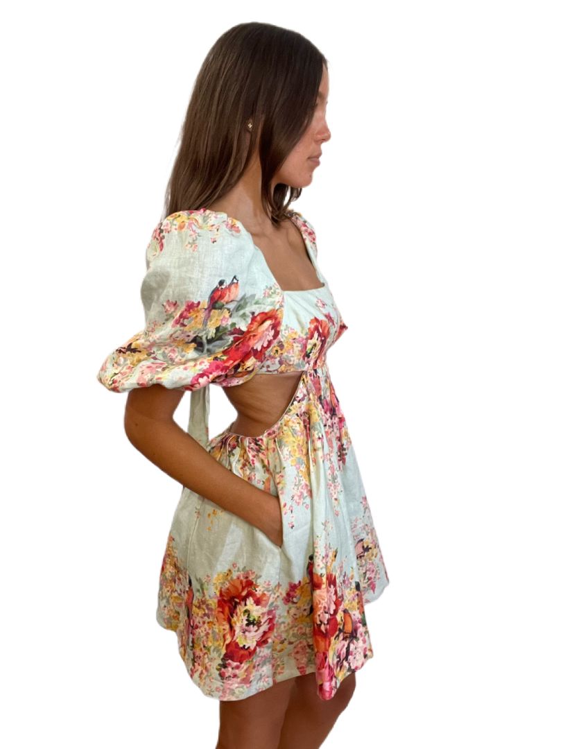 Zimmermann Multicoloured Knee-Length Backless Puff Sleeve Dress. Size: 1