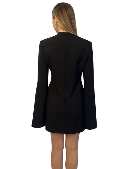 Camilla & Marc Black Flared Sleeve V Neck Mini Dress. Size: M-L