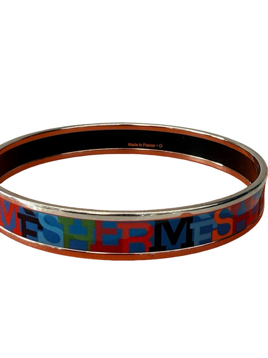 Hermes Multicolour 'Capitales' Enamel Logo Bangle.