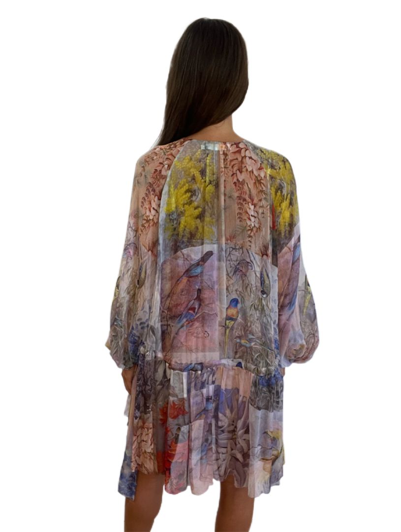 Zimmermann Multicoloured Long Sleeve V-Neck Dress. Size: 1