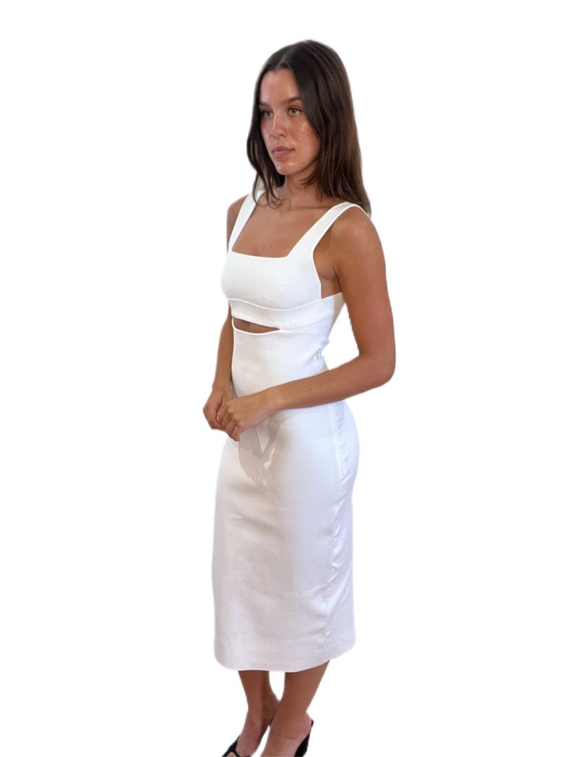 Victoria Beckham Body White Midi Fitted Dress w Cutout. Size: 2