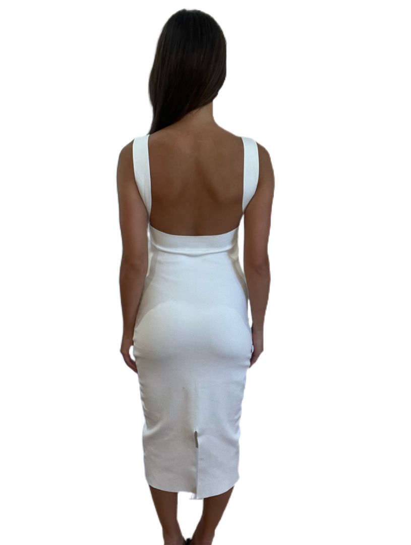 Victoria Beckham Body White Midi Fitted Dress w Cutout. Size: 2