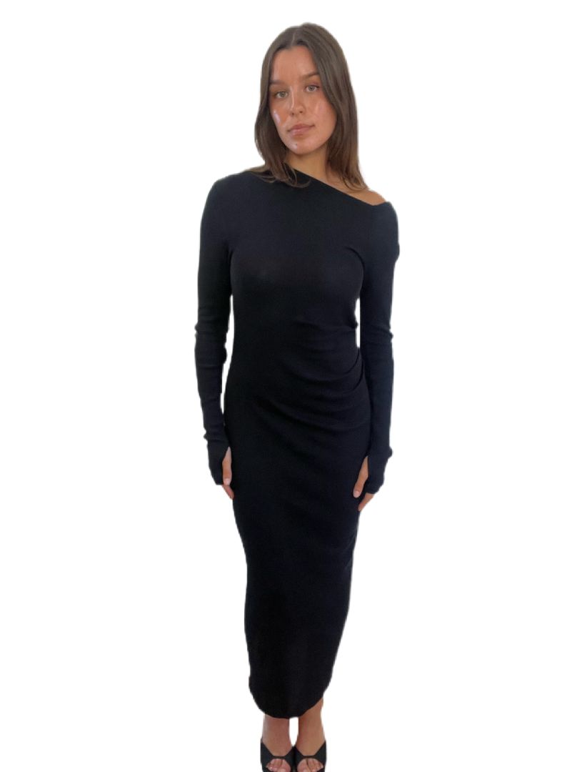 Helmut Lang Black Long Fitted Cotton Dress. Size: M