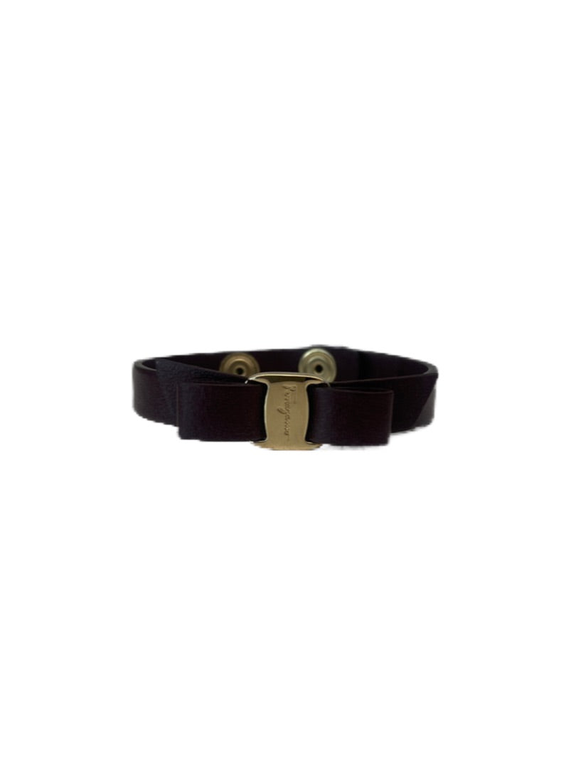 Salvatore Ferragamo Brown Leather Bracelet With Bow. Size: