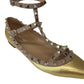 Valentino Gold Rockstud Flats w Ankle Strap. Size: 38