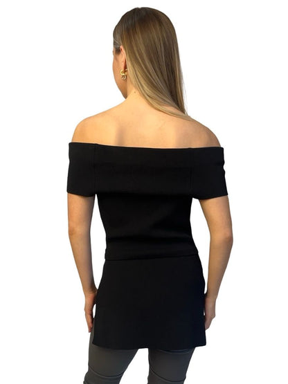 Scanlan Theodore Black Crepe Knit Blouse w/ Skirt Slits. Size: M