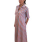 Evi Grintela Light Blue & Coral Striped Button Up Maxi Dress. Size: XS