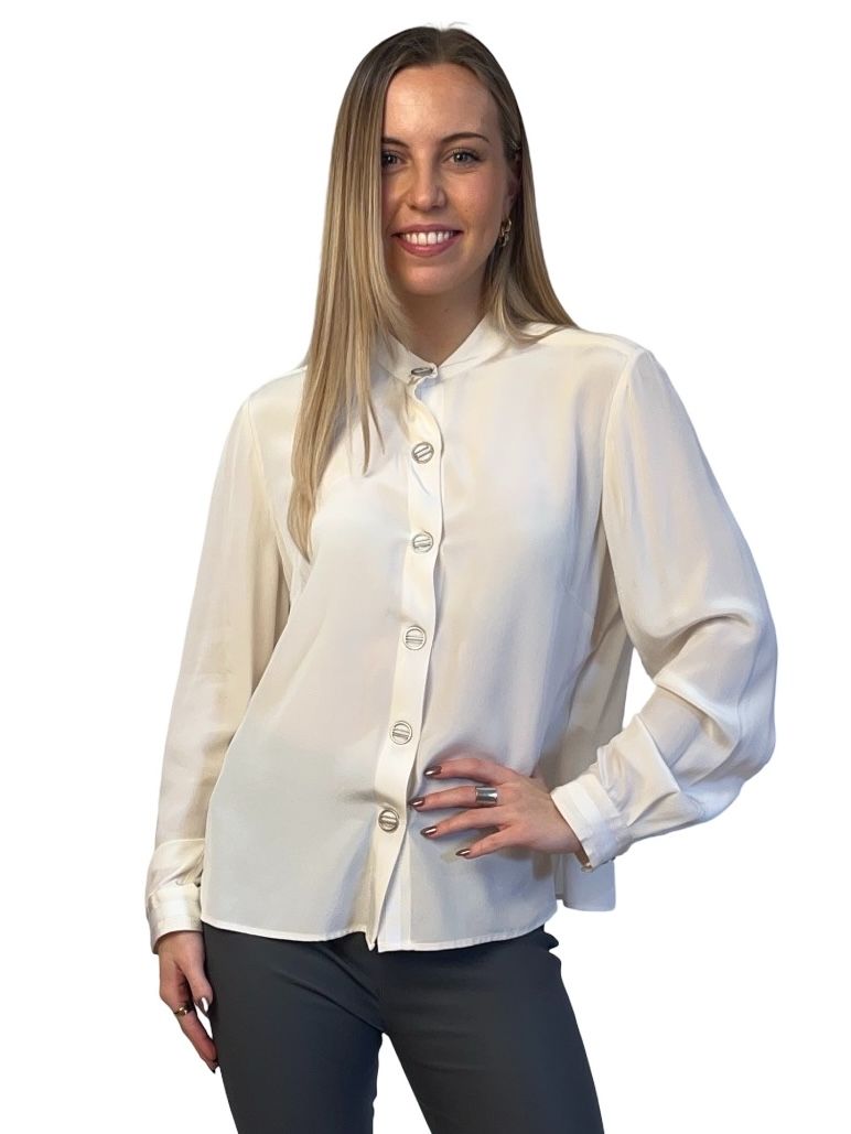 Dion Lee Ivory Button Grosgrain Silk Blouse. Size: 10