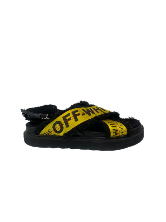 Off-White Black & Yellow Furry Cross Strap Sandals. Size: 37