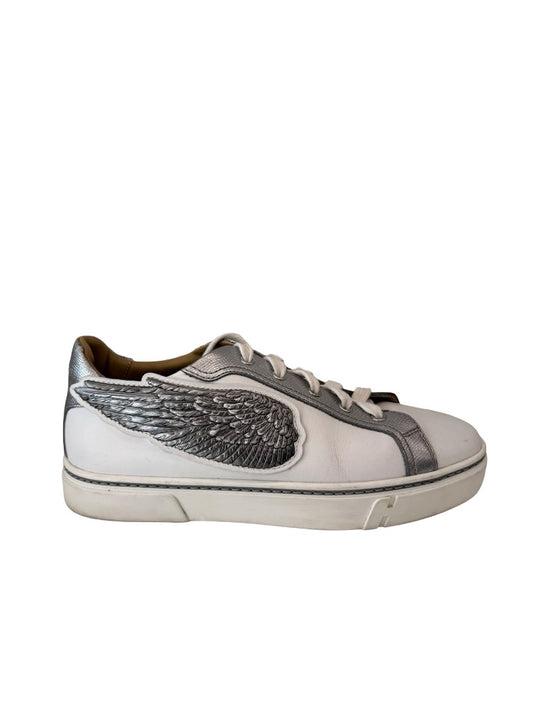 Hermes White / Silver Pegasus Sneakers in Calfskin Leather. Size: 39