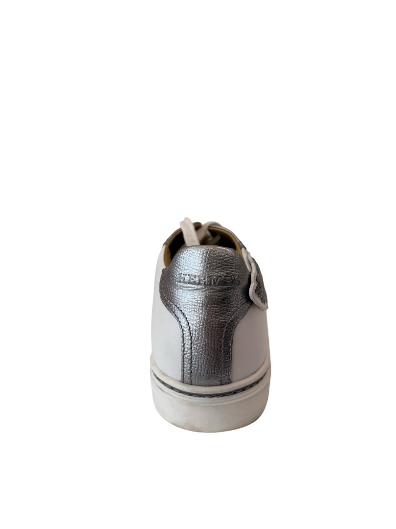 Hermes White / Silver Pegasus Sneakers in Calfskin Leather. Size: 39