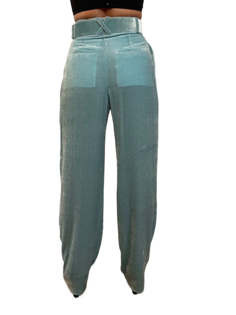 Off-White Seagreen Velvet High Waisted Pants. Size: 38