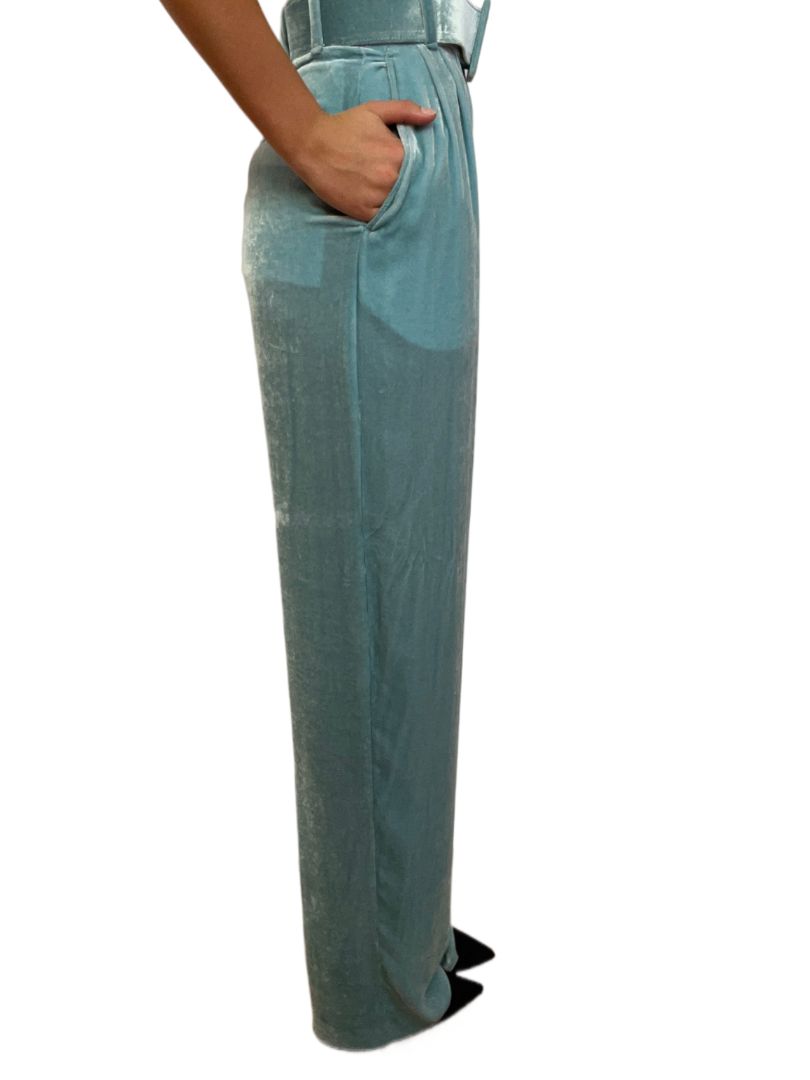 Off-White Seagreen Velvet High Waisted Pants. Size: 38