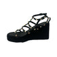 Valentino Garavani Black Wedge Sandals w Gold Rockstuds. Size: 41