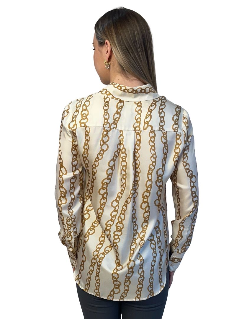 Perri Cutten Cream Silk Chainlink Print Shirt. Size: 8