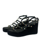 Valentino Garavani Black Wedge Sandals w Gold Rockstuds. Size: 41