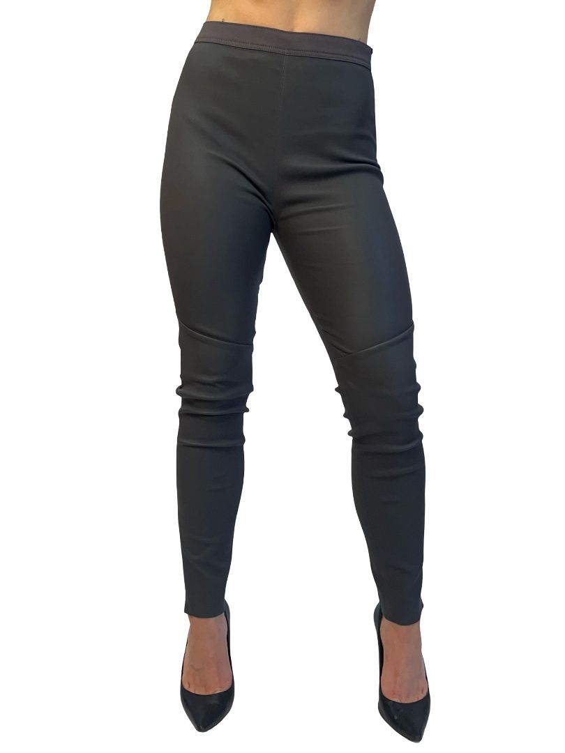 Scanlan Theodore Grey Stretch Leather Leggings W Ankle Zip. Size: 8