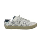 Saint Laurent White & Silver Lace Up Sneakers with Star Leather Applique. Size: 39