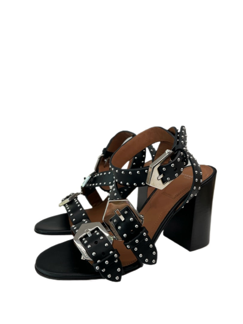 Givenchy Black Strap Studded Block Heels w Buckle. Size: 36
