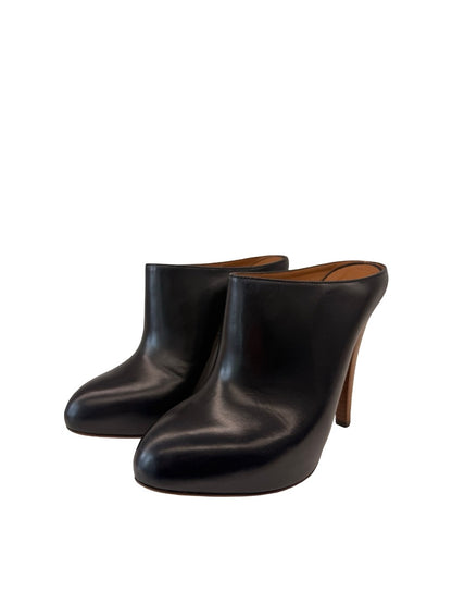 Yves Saint Laurent Black Leather Heeled Mules. Size: 38.5
