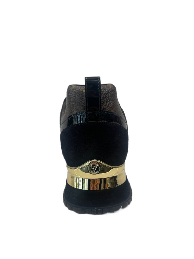Louis Vuitton Black Brown Gold Monogram Lace Up Sneakers  w Gold Heel Detail. Size: 39.5