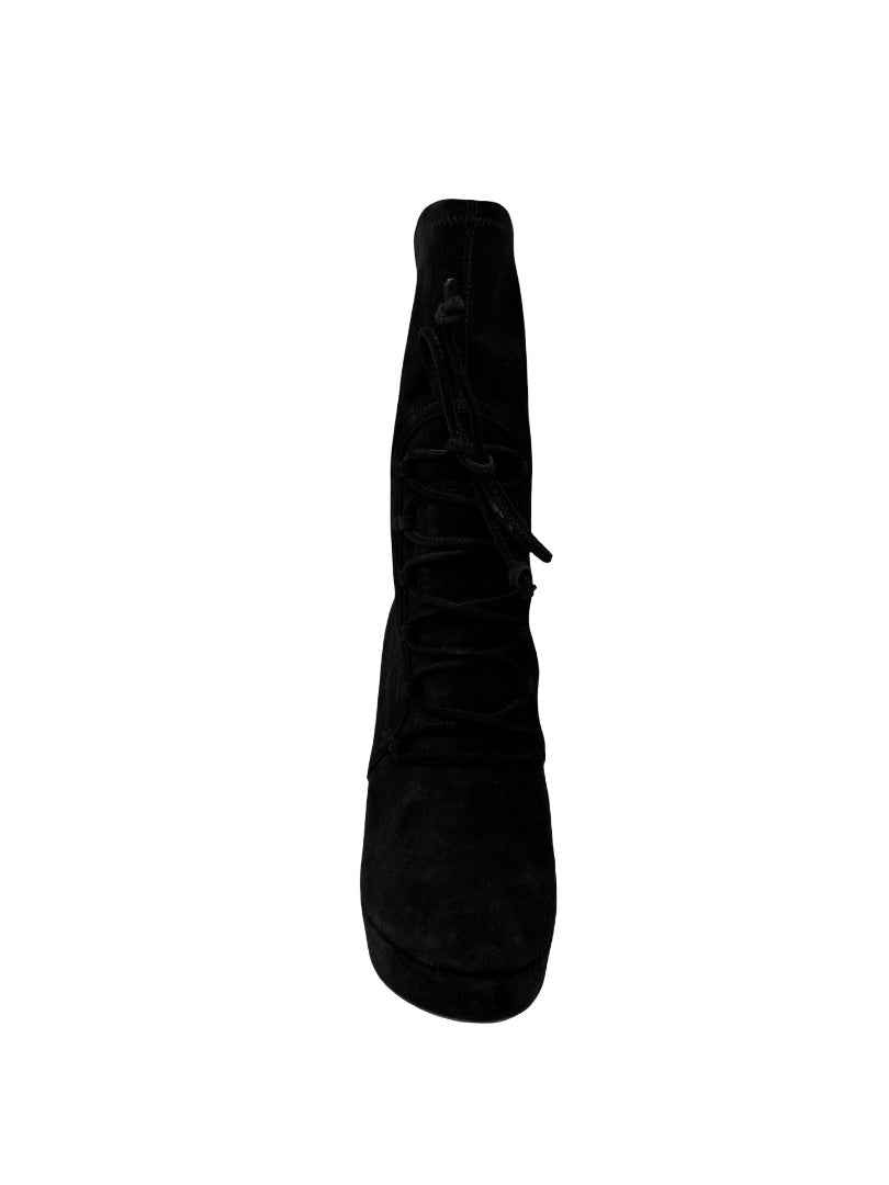 Miu Miu Black Lace Up Suede Platform Heeled Boots. Size: 38.5