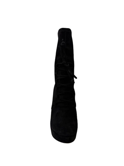 Miu Miu Black Lace Up Suede Platform Heeled Boots. Size: 38.5