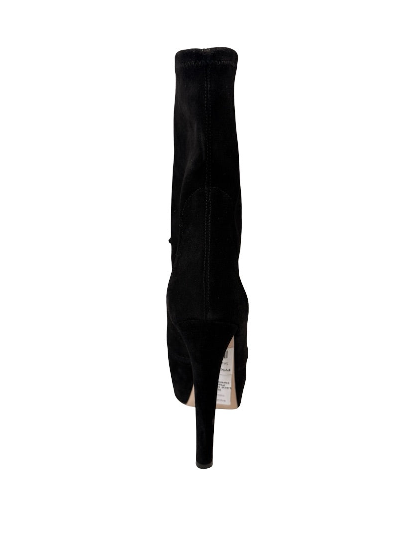 Miu Miu Black Lace Up Suede Platform Heeled Boots. Size: 38.5