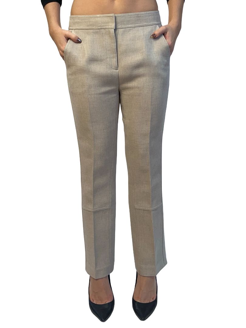 Tory Burch Neutral Linen Blend Tapered Pants W Ankle Buttons. Size: 6 US