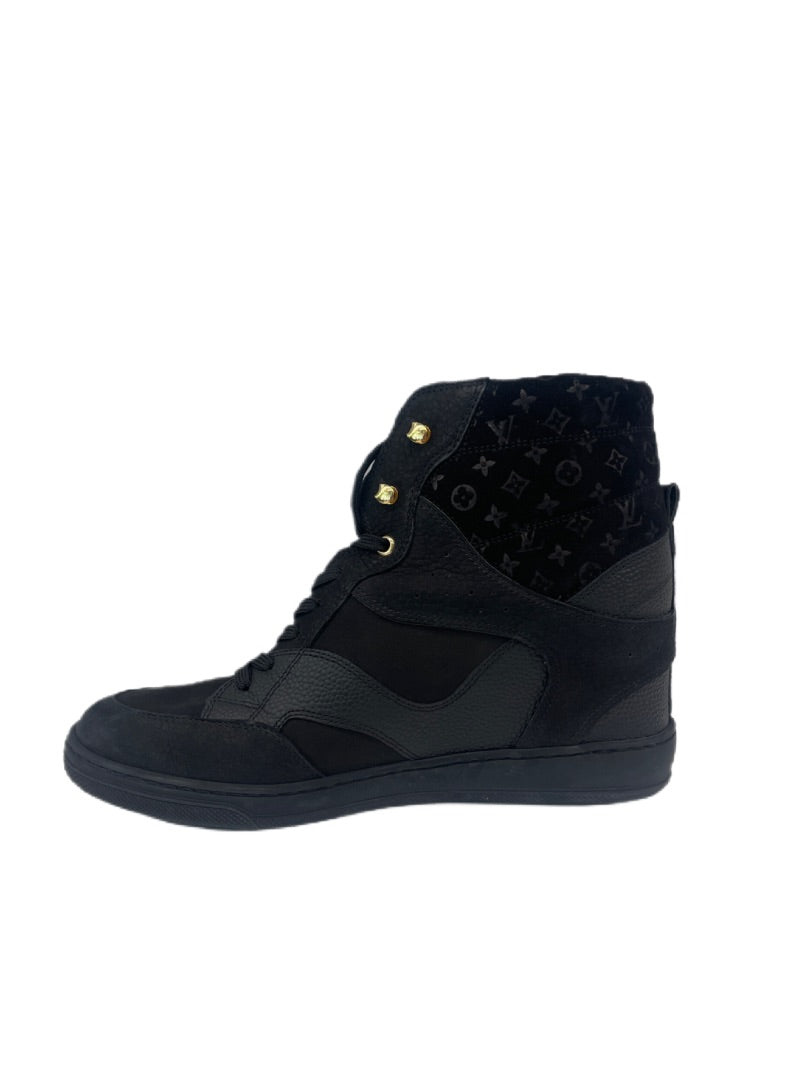 Louis Vuitton Black High Top High Heel Lace Up Sneakers. Size: 39