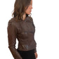 Scanlan Theodore Brown Cropped Leather Jacket w Flap Lapels. Size: 8