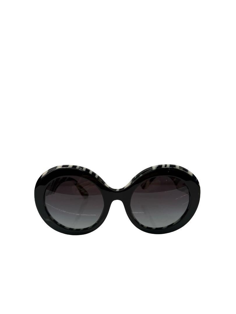 Dolce & Gabbana Black/White 'DG4418' Round Zebra Print Sunglasses.