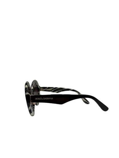 Dolce & Gabbana Black/White 'DG4418' Round Zebra Print Sunglasses.