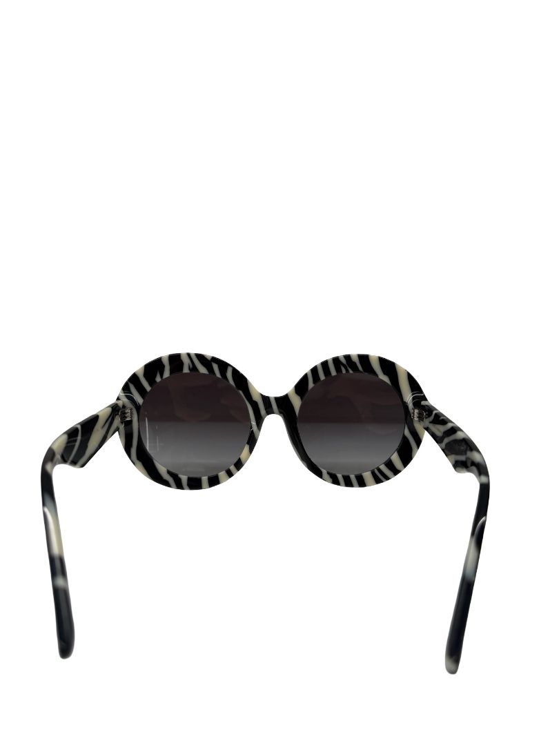 Dolce & Gabbana Black/White 'DG4418' Round Zebra Print Sunglasses.
