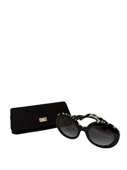 Dolce & Gabbana Black/White 'DG4418' Round Zebra Print Sunglasses.