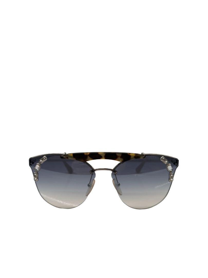Prada Silver 'PR53US' Crystal Aviators W Tortoise Brow.