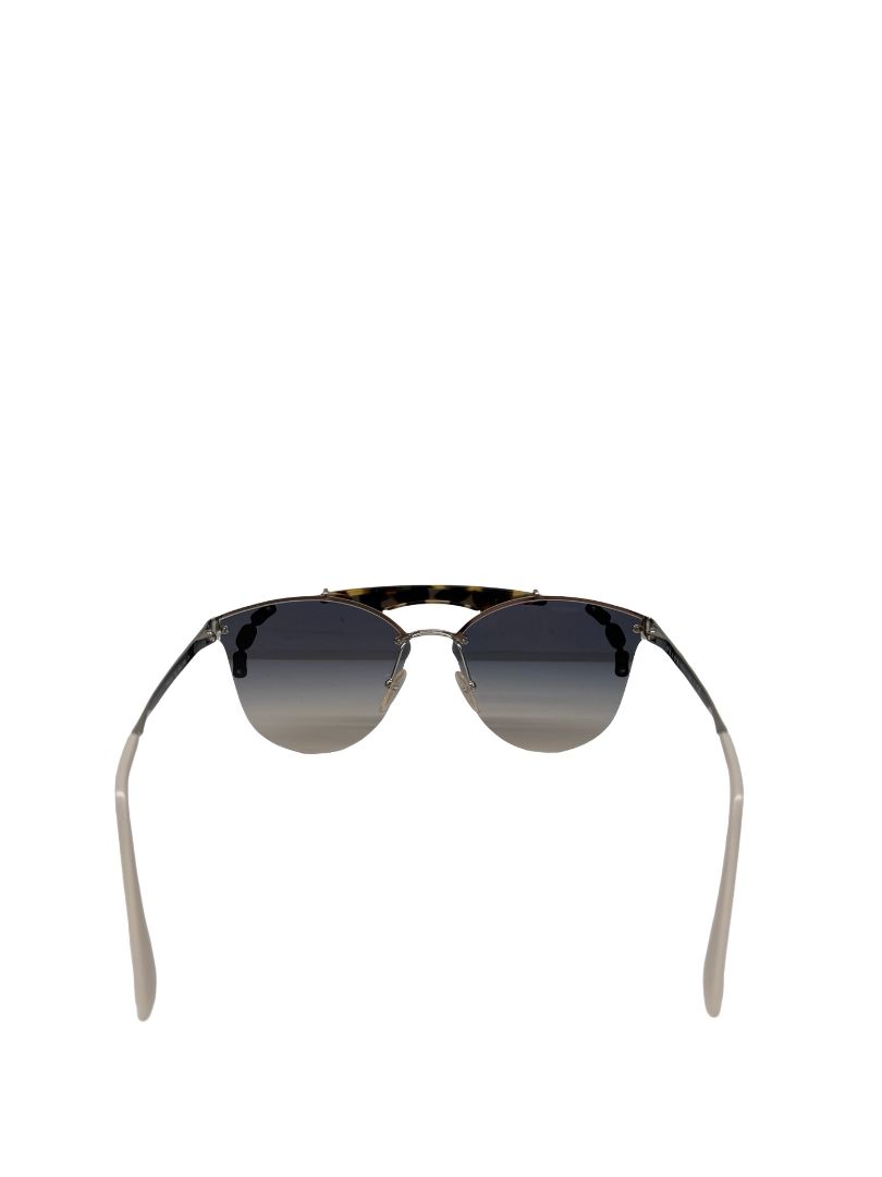 Prada Silver 'PR53US' Crystal Aviators W Tortoise Brow.