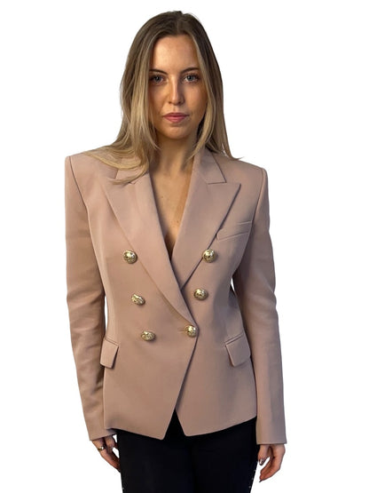Balmain Nude Double Breasted Wool Blazer. Size: 42